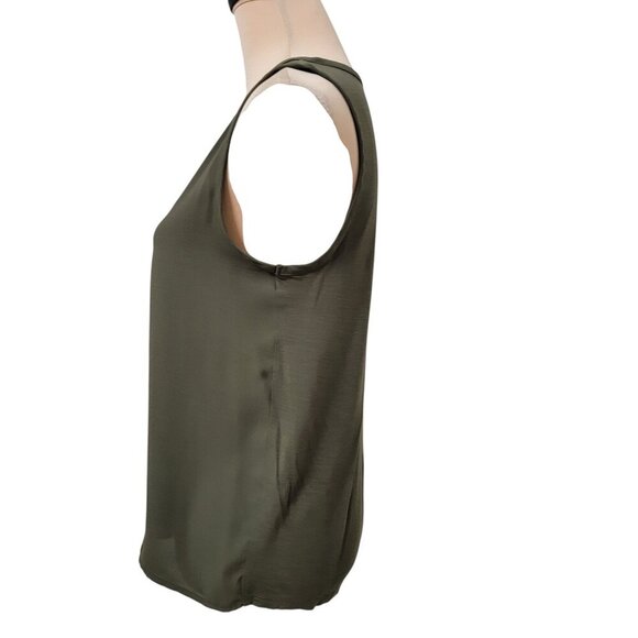 LOFT Size XS Olive Green Split Neck Mixed Media Sleeveless Blouse - Picture 4 of 12